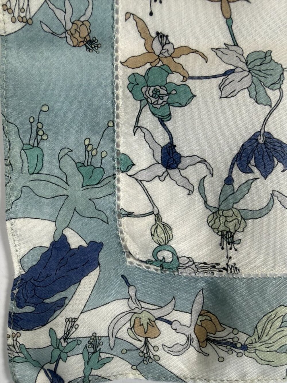 Liberty of London Cotton Floral Scarf Blue Ivory 20" - Picture 7 of 15
